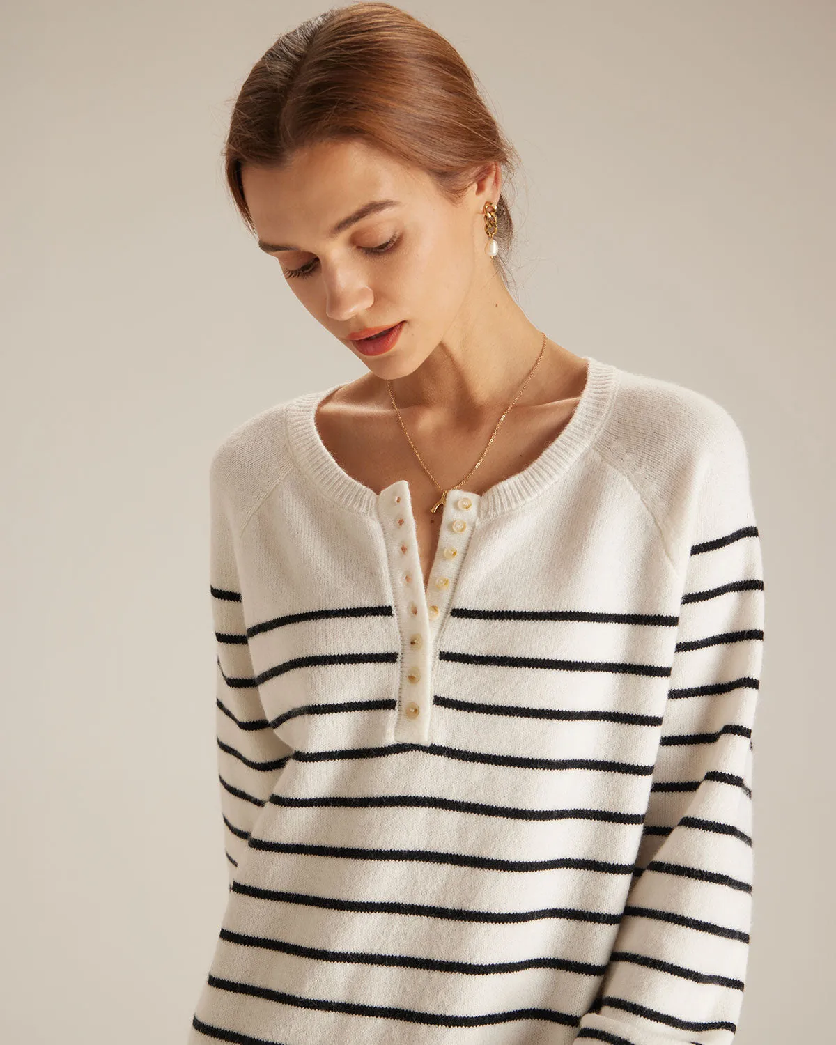 The White Round Neck Striped Knit Mini Dress sold by rihoas product image thumbnail 3