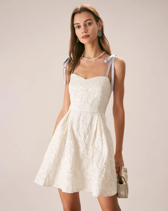 The Off White Jacquard Tie Strap Mini Dress made by rihoas