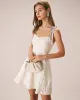 The Off White Jacquard Tie Strap Mini Dress sold by rihoas