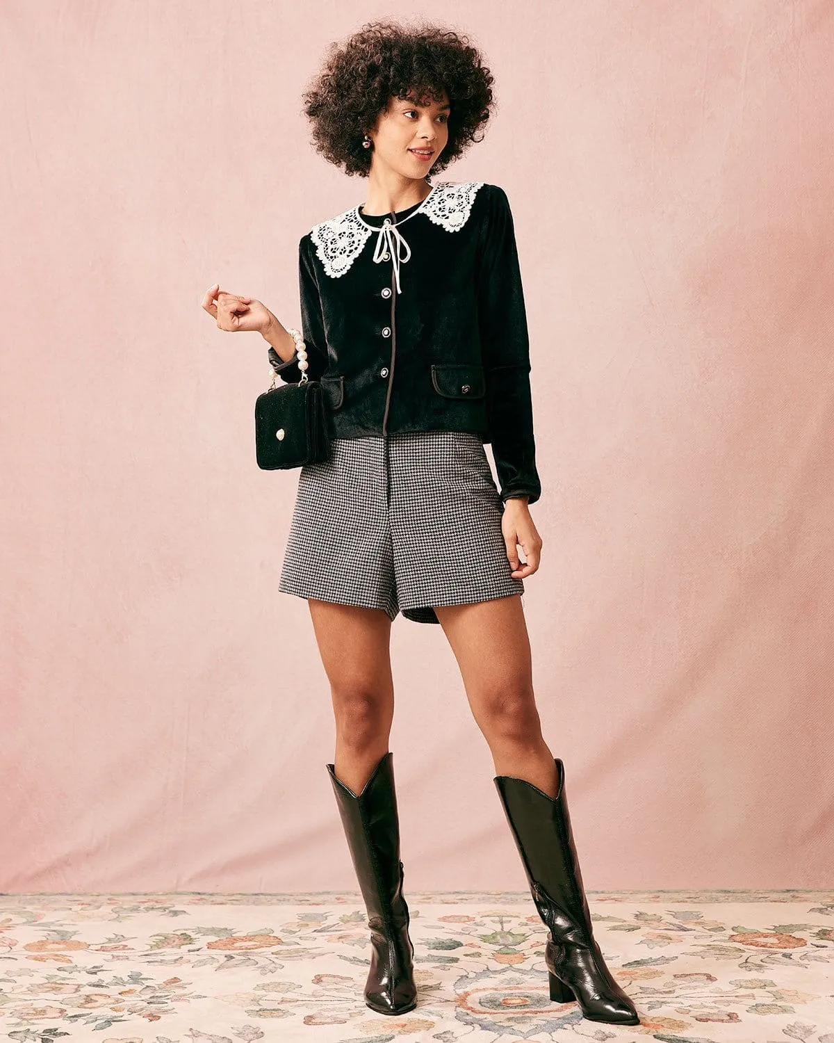 The Black Crew Neck Velvet Jacket sold by rihoas product image thumbnail 3