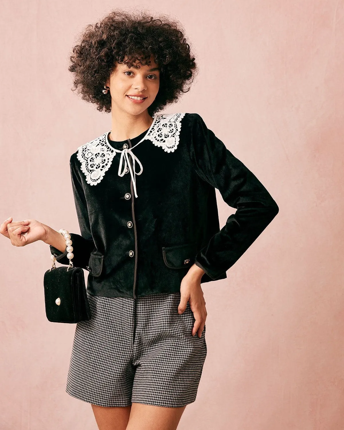 The Black Crew Neck Velvet Jacket sold by rihoas