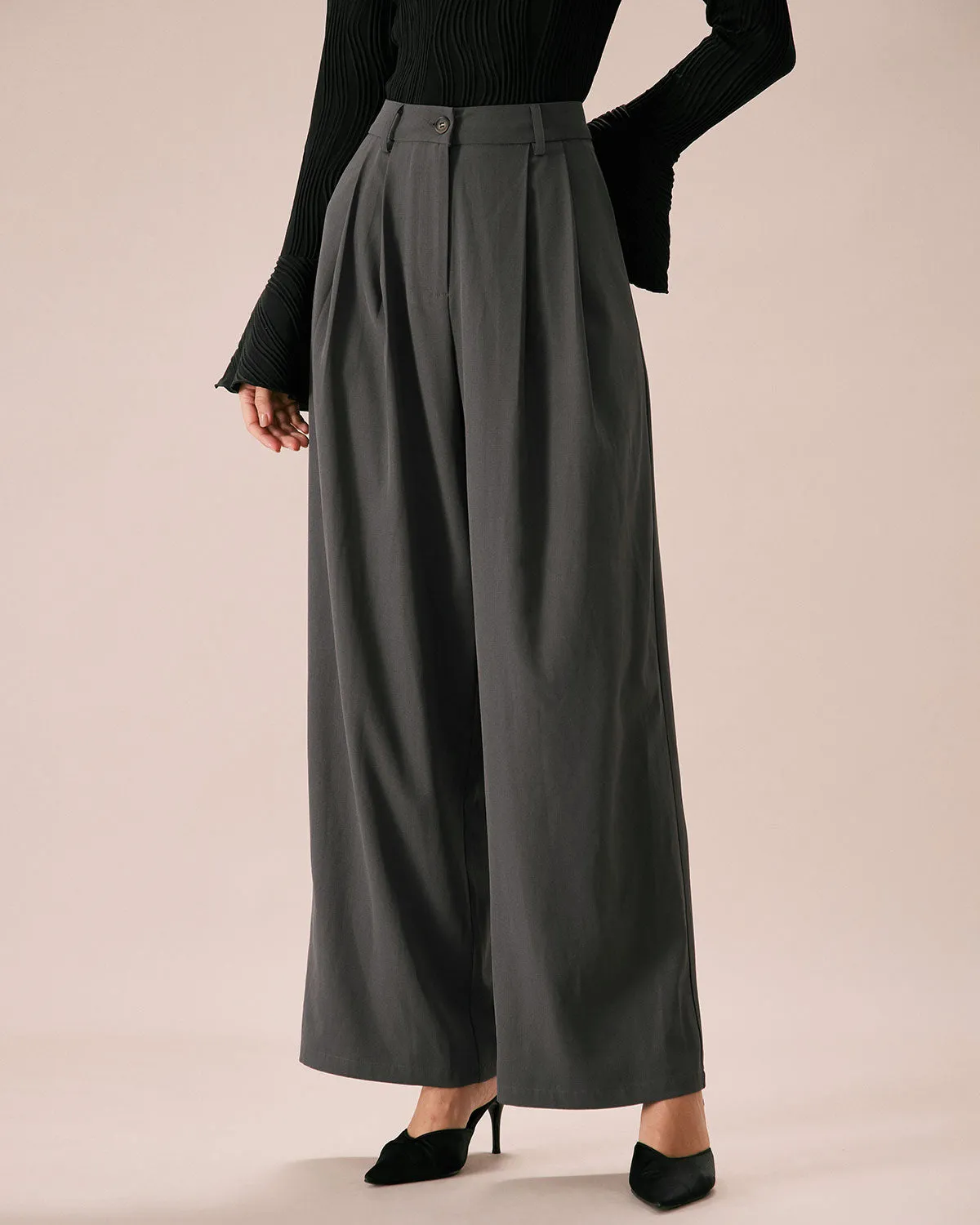 The Grey Pleated Button Fly Straight Pants sold by rihoas product image thumbnail 4