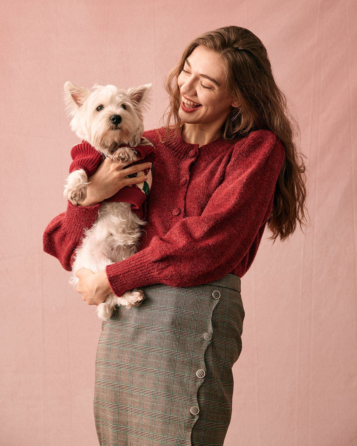 The Red Round Neck Lantern Sleeve Cardigan sold by rihoas product image thumbnail 3