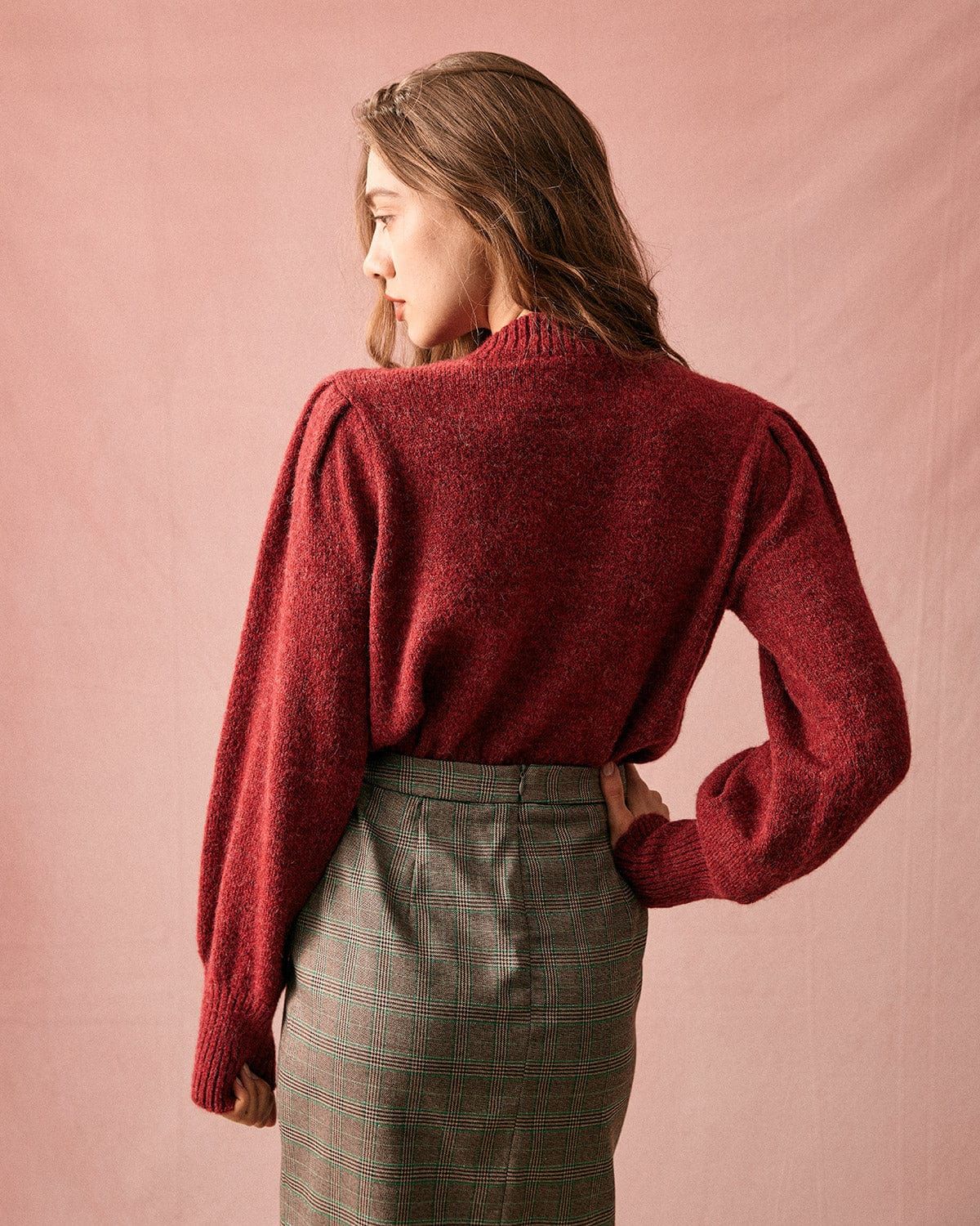 The Red Round Neck Lantern Sleeve Cardigan sold by rihoas product image thumbnail 6