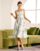The White Square Neck Floral A-Line Midi Dress sold by rihoas