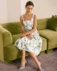 The White Square Neck Floral A-Line Midi Dress sold by rihoas