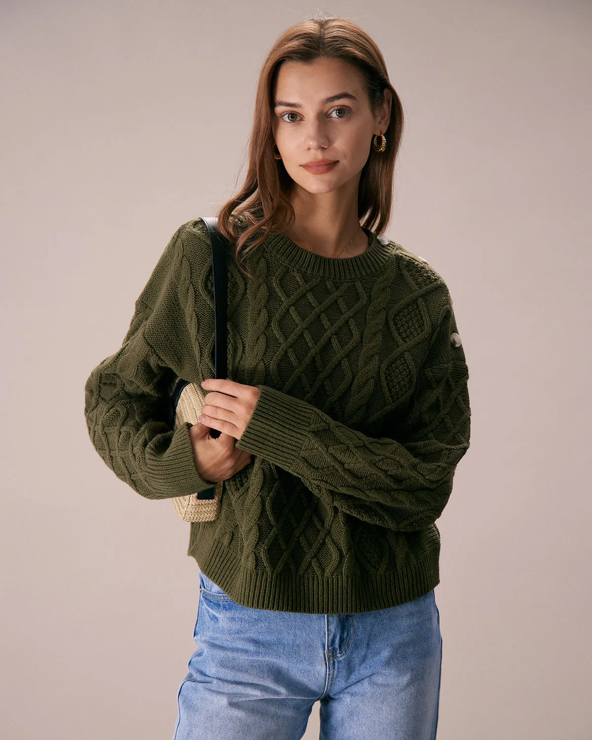 The Green Round Neck Button Shoulder Sweater sold by rihoas product image thumbnail 3