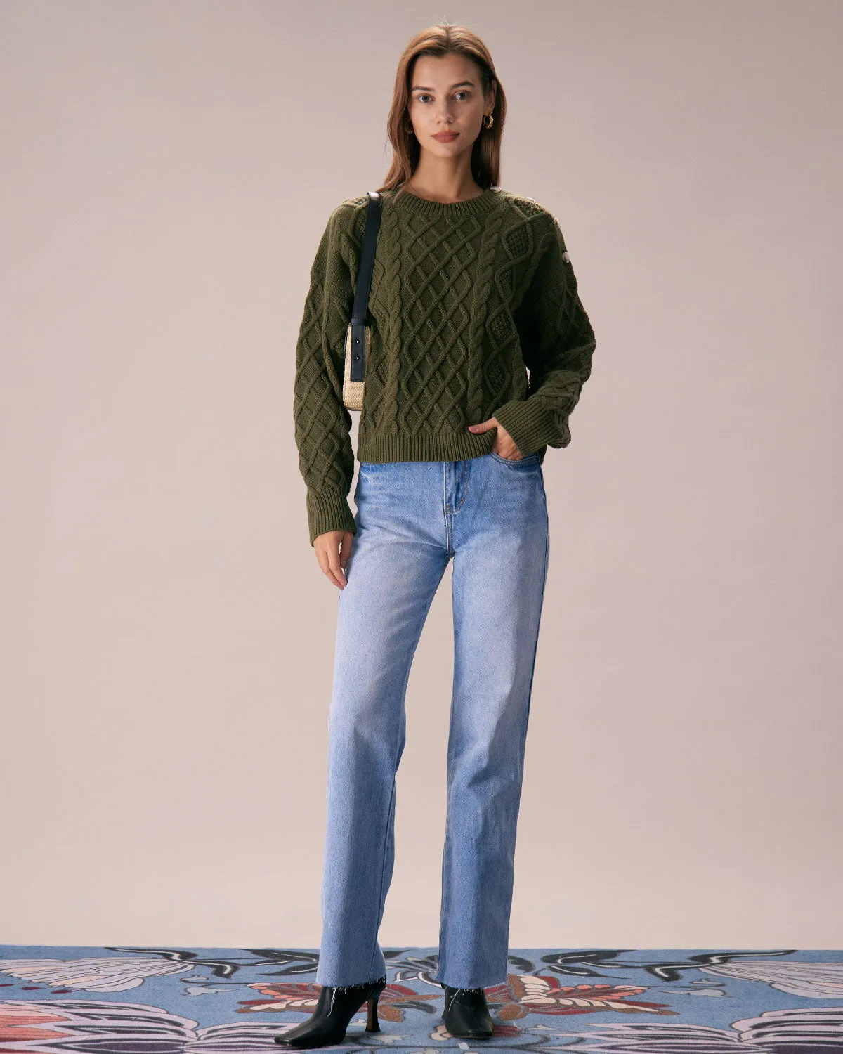 The Green Round Neck Button Shoulder Sweater sold by rihoas product image thumbnail 4