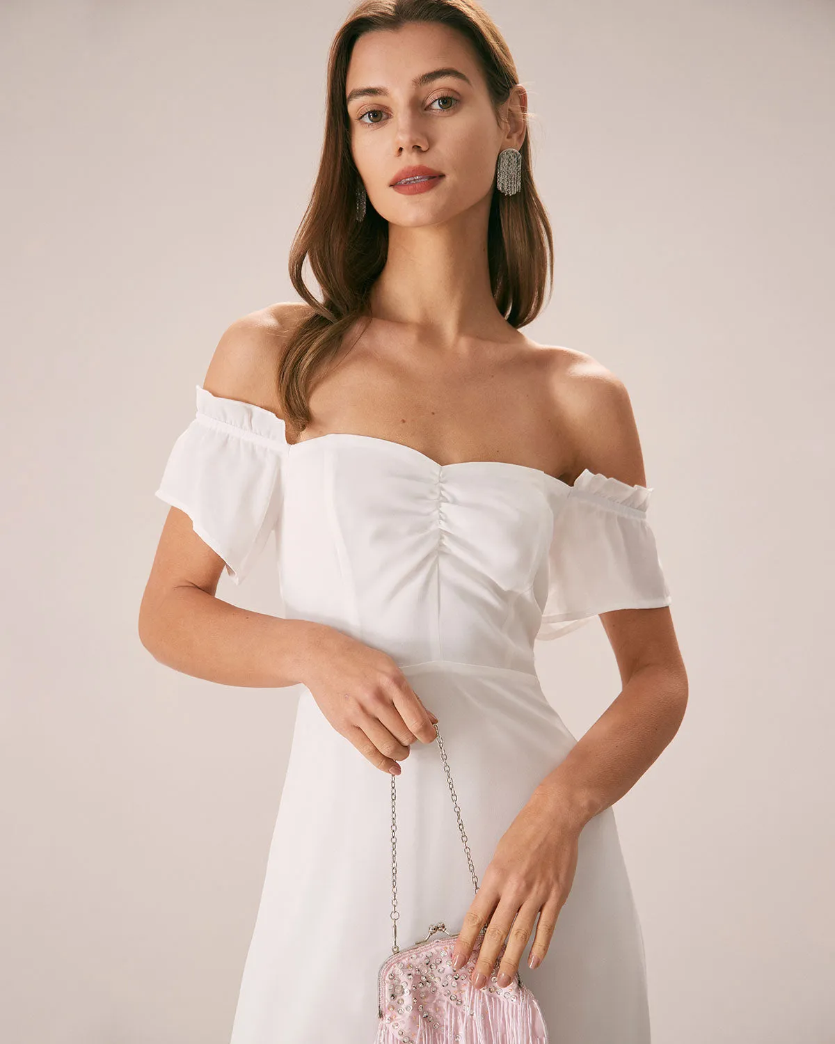 The White Off The Shoulder Ruffle Maxi Dress sold by rihoas product image thumbnail 2