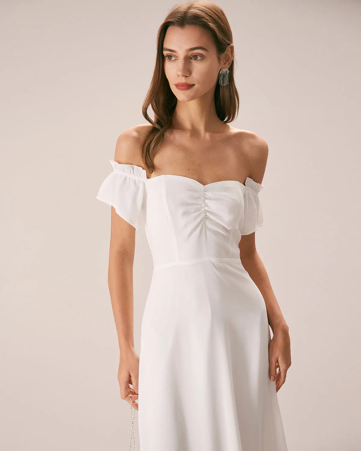 The White Off The Shoulder Ruffle Maxi Dress sold by rihoas product image thumbnail 5