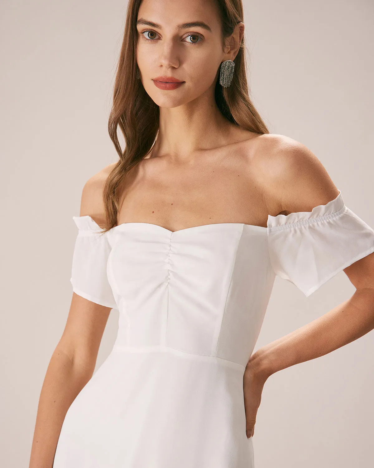 The White Off The Shoulder Ruffle Maxi Dress sold by rihoas product image thumbnail 4