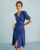 The Blue V Neck Polka Dot Wrap Midi Dress sold by rihoas