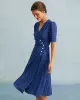 The Blue V Neck Polka Dot Wrap Midi Dress sold by rihoas