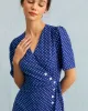 The Blue V Neck Polka Dot Wrap Midi Dress sold by rihoas