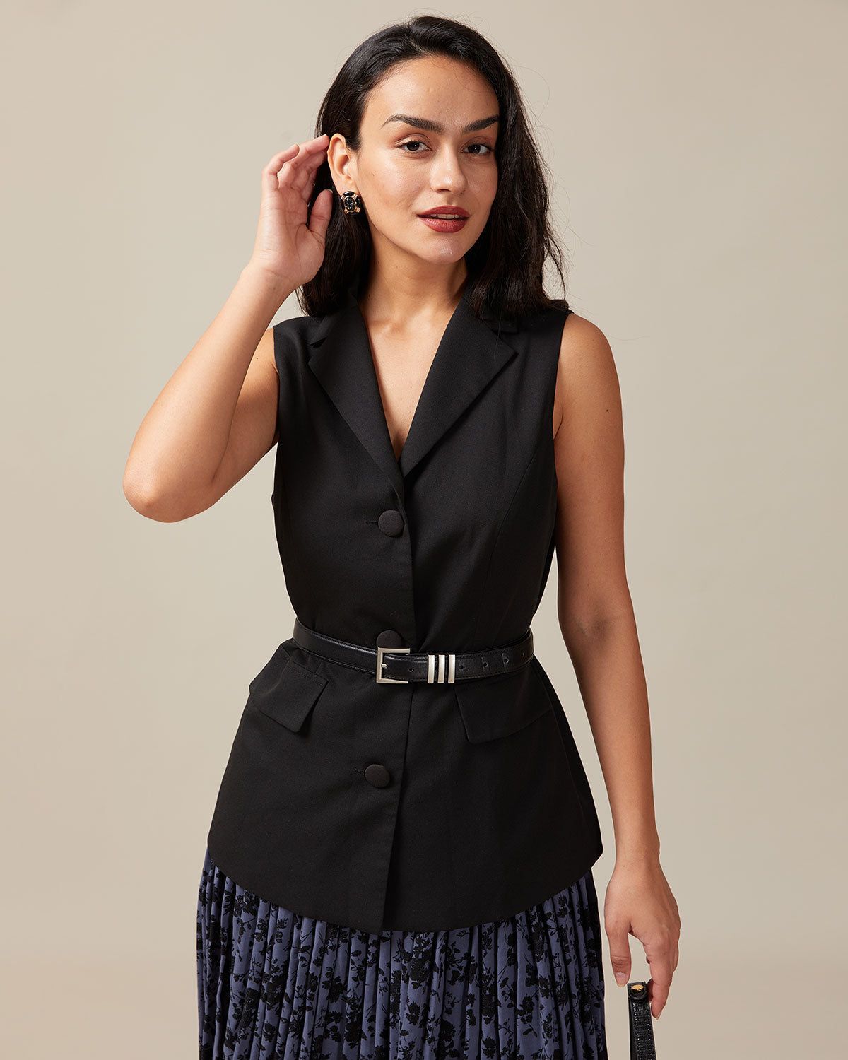 The Black Lapel Button Up Sleeveless Vest sold by rihoas product image thumbnail 3