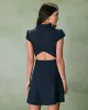 The Navy Lapel Cap Sleeve Button-up Mini Dress sold by rihoas