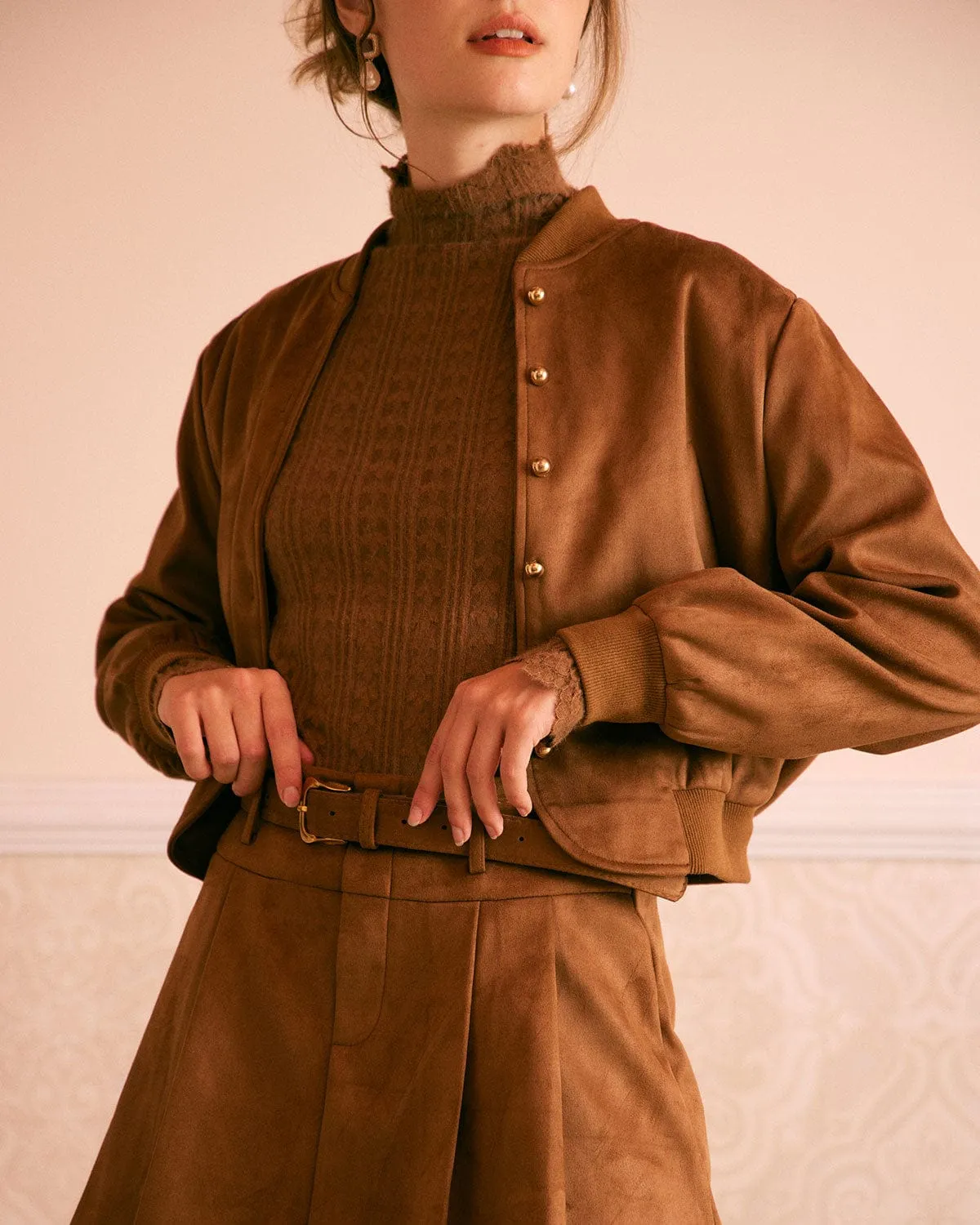 The Brown High Waisted Suede Mini Skirt sold by rihoas product image thumbnail 4