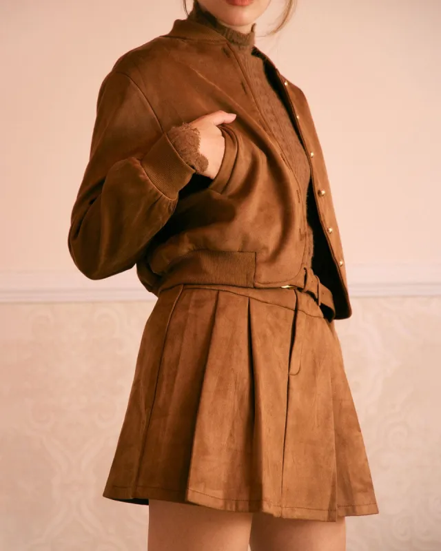 The Brown High Waisted Suede Mini Skirt sold by rihoas