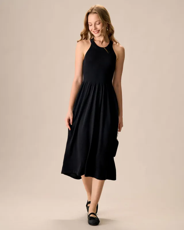 Women's Black Sleeveless Knitted Sweater Dress sold by rihoas