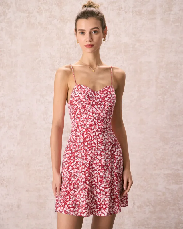 The Red Sweetheart Neck Floral Mini Dress sold by rihoas