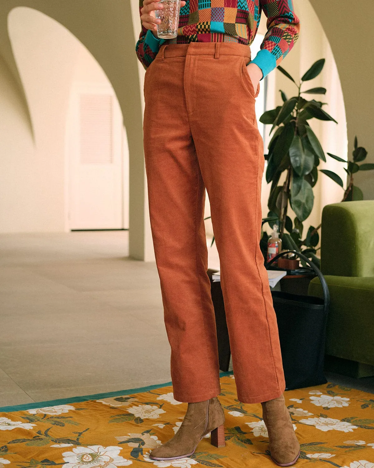 The Solid Corduroy Straight Leg Pants sold by rihoas