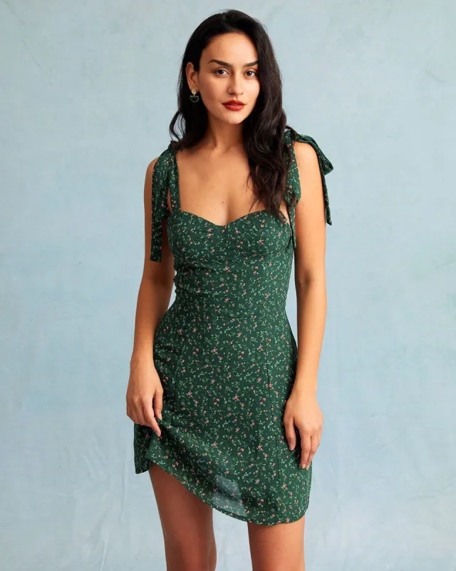 The Green Sweetheart Neck Floral Slip Mini Dress sold by rihoas