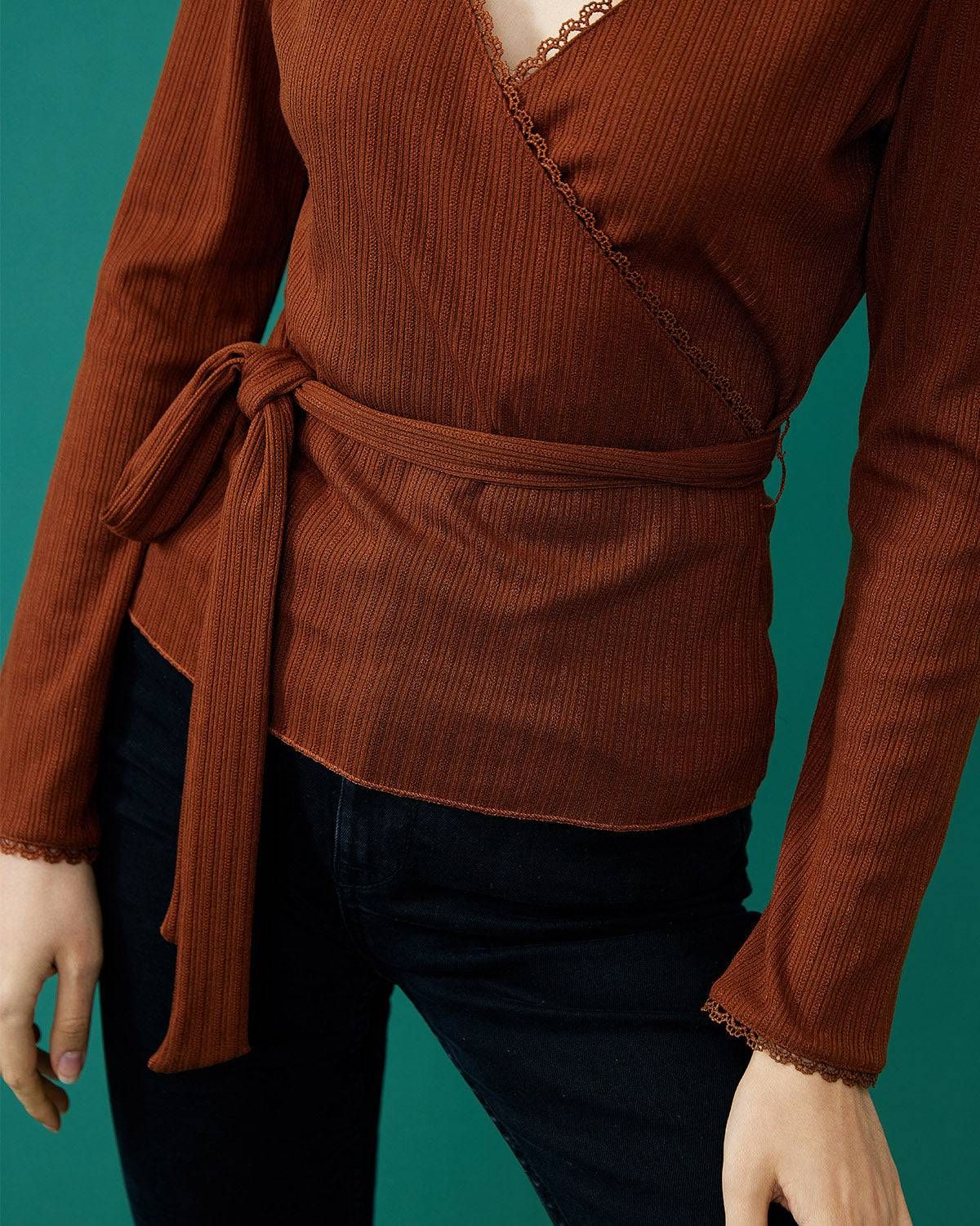 The Lace Detailed Wrap Knit Top sold by rihoas product image thumbnail 6