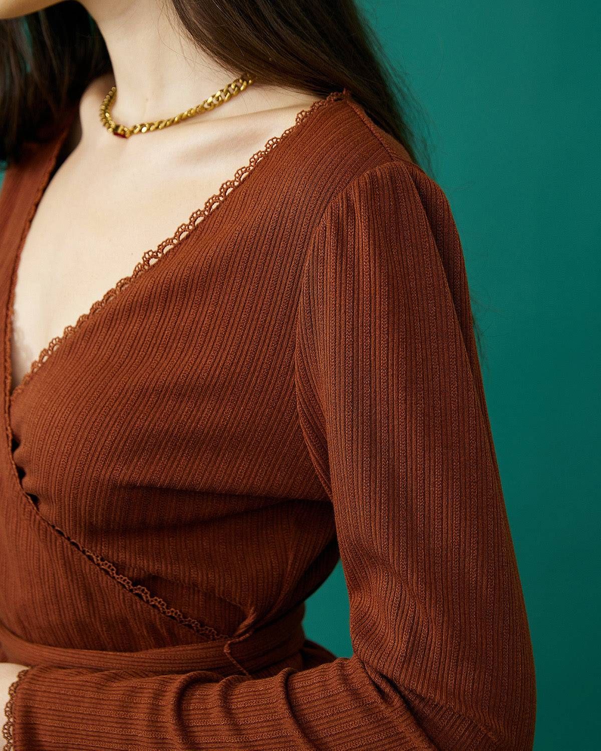 The Lace Detailed Wrap Knit Top sold by rihoas product image thumbnail 2