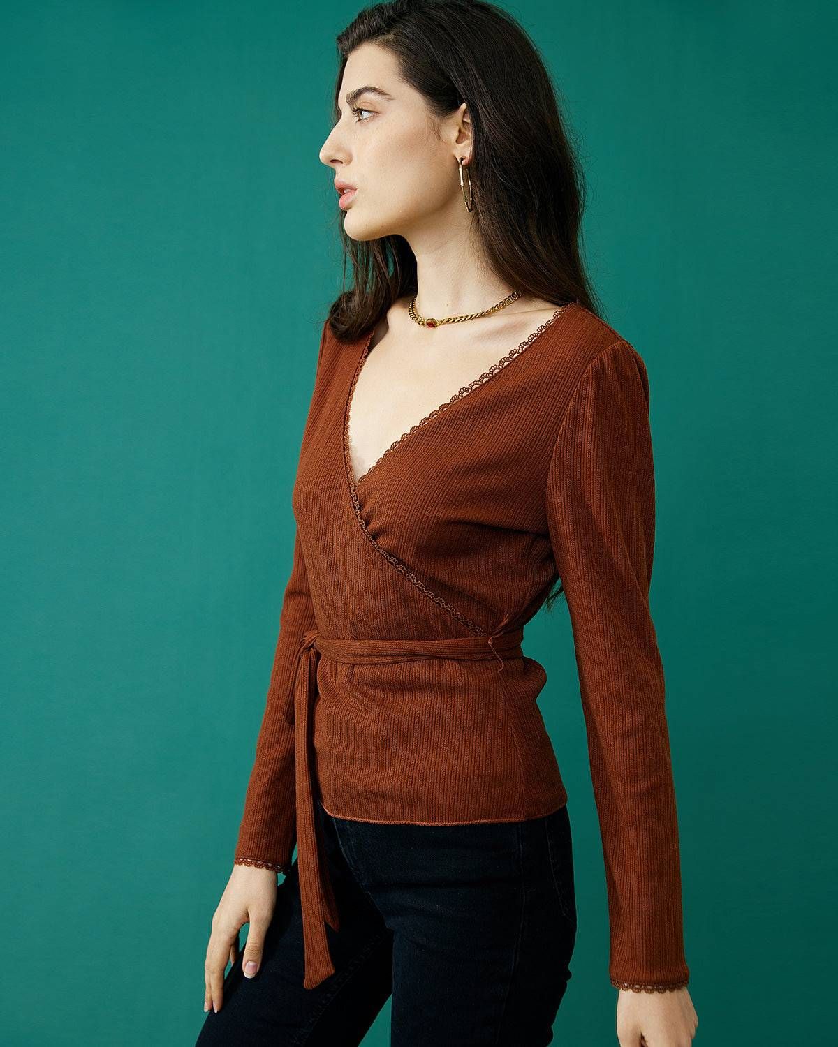 The Lace Detailed Wrap Knit Top sold by rihoas product image thumbnail 4