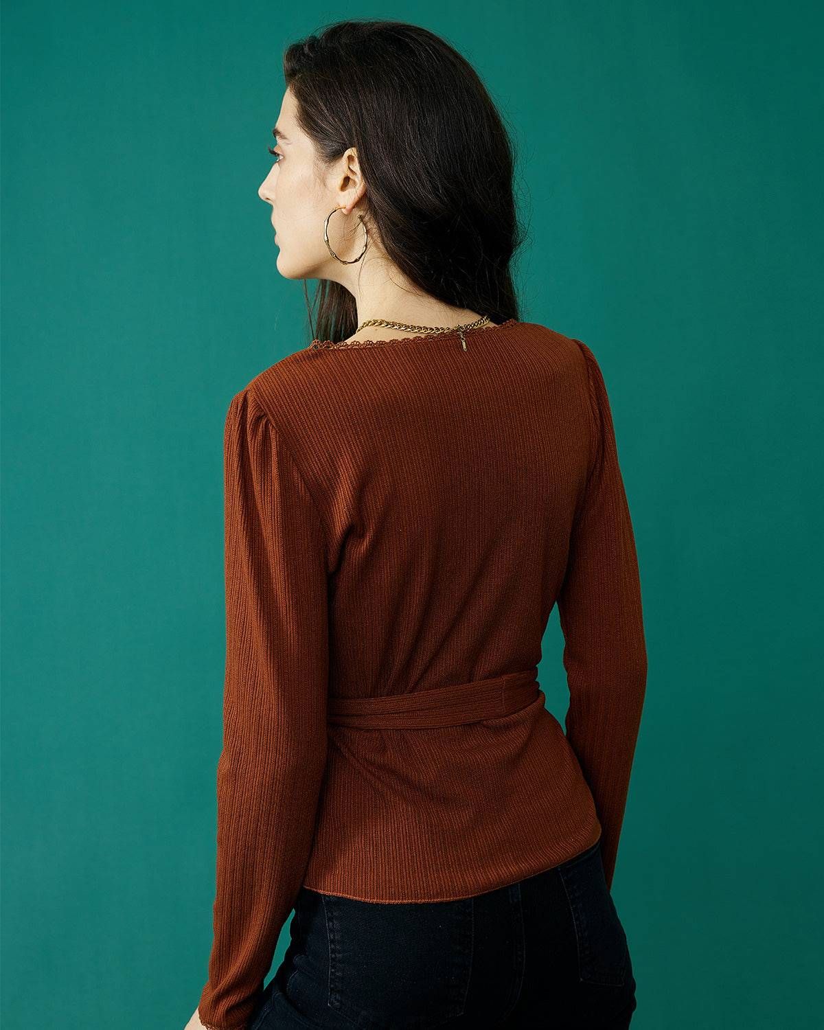 The Lace Detailed Wrap Knit Top sold by rihoas product image thumbnail 5