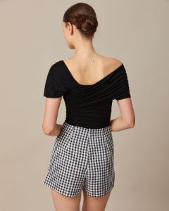 The Black Ruched Off The Shoulder Tee sold by rihoas