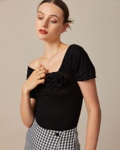 The Black Ruched Off The Shoulder Tee sold by rihoas