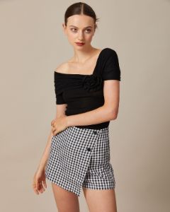 The Black Ruched Off The Shoulder Tee sold by rihoas