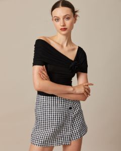 The Black Ruched Off The Shoulder Tee sold by rihoas
