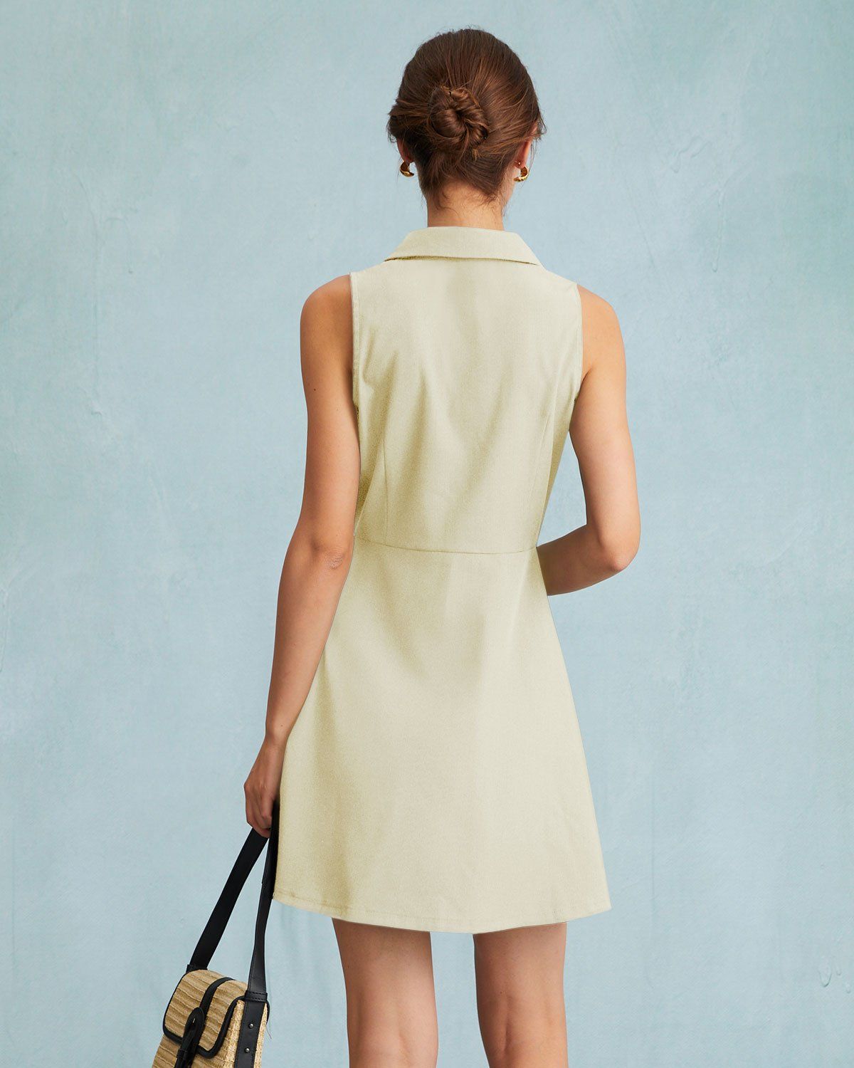 The Beige Collared Sleeveless A Line Shirt Mini Dress sold by rihoas product image thumbnail 3