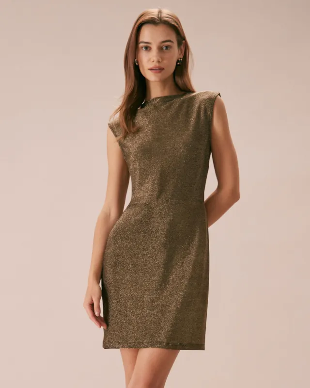The Gold Mock Neck Lurex Mini Dress sold by rihoas