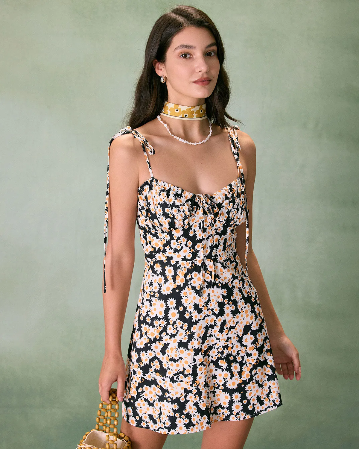 The Black Ruched Daisy Slip Mini Dress sold by rihoas product image thumbnail 3