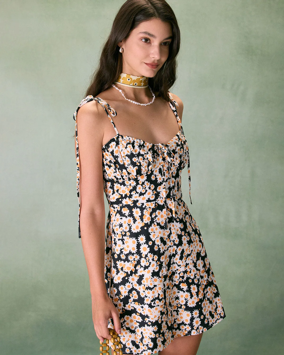 The Black Ruched Daisy Slip Mini Dress sold by rihoas product image thumbnail 4