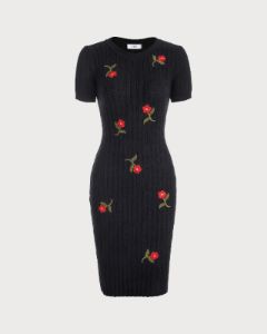 The Black Round Neck Floral Short Sleeve Mini Dress sold by rihoas