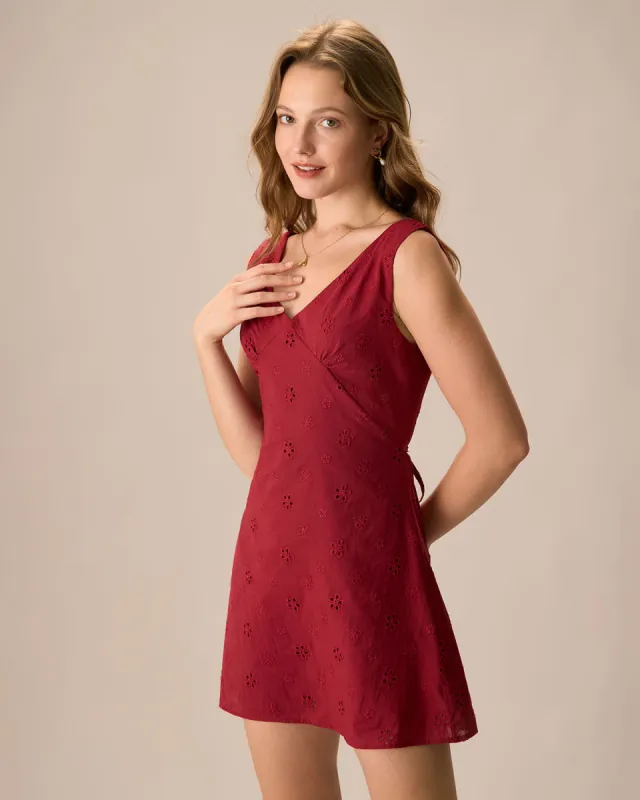 Women's Red Embroidery Sleeveless Cotton Mini Dress sold by rihoas