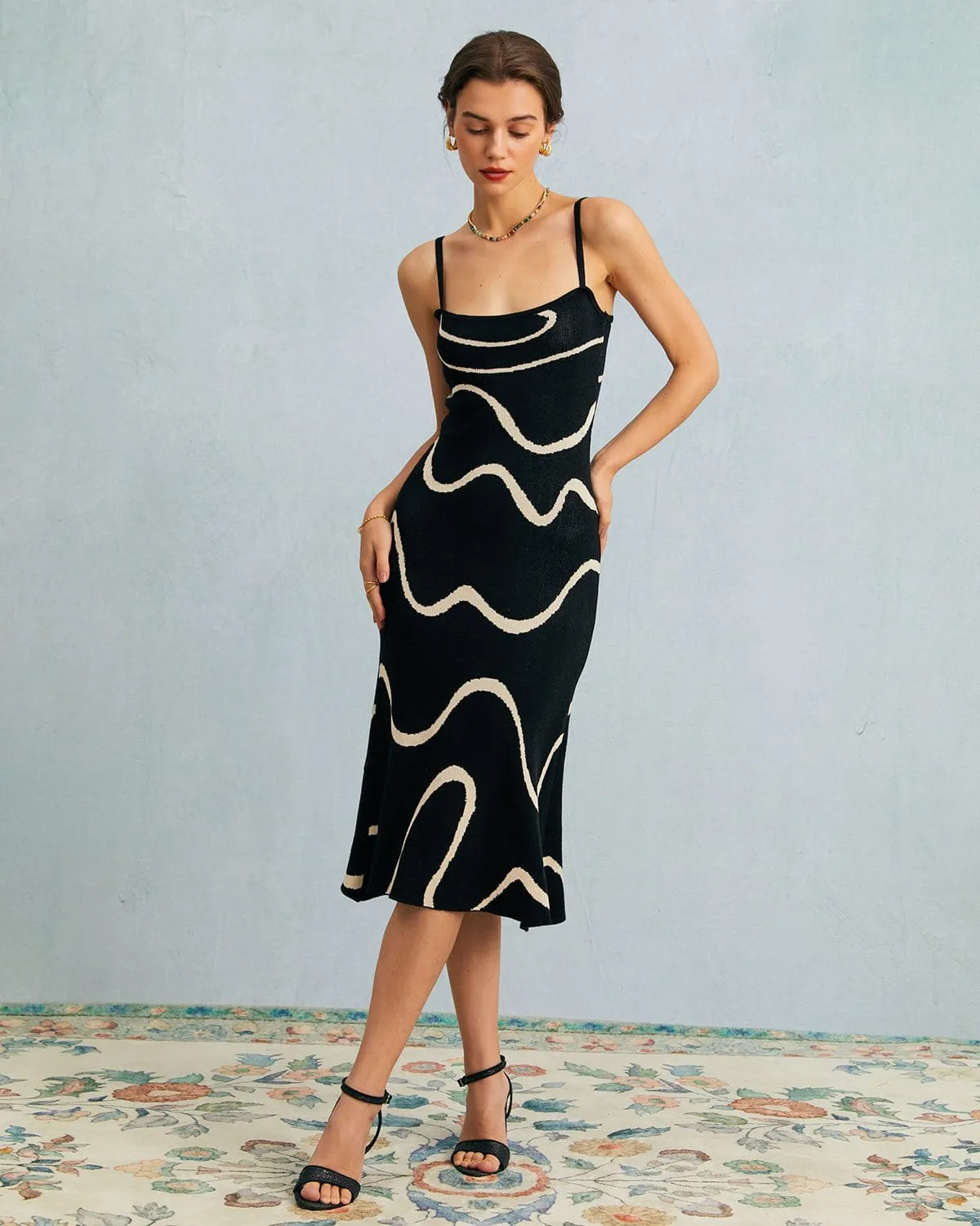 The Black Wave Mermaid Hem Knit Midi Dress sold by rihoas product image thumbnail 2