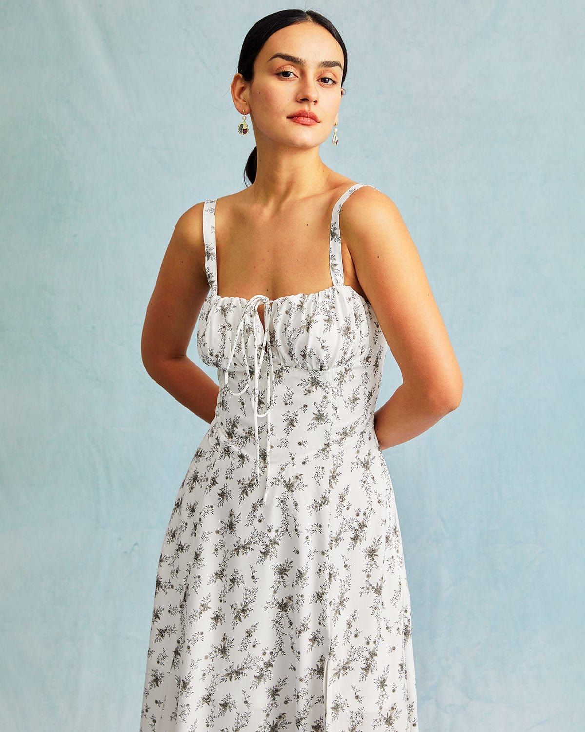 The White Sweetheart Neck Floral Cutout Midi Dress sold by rihoas product image thumbnail 2