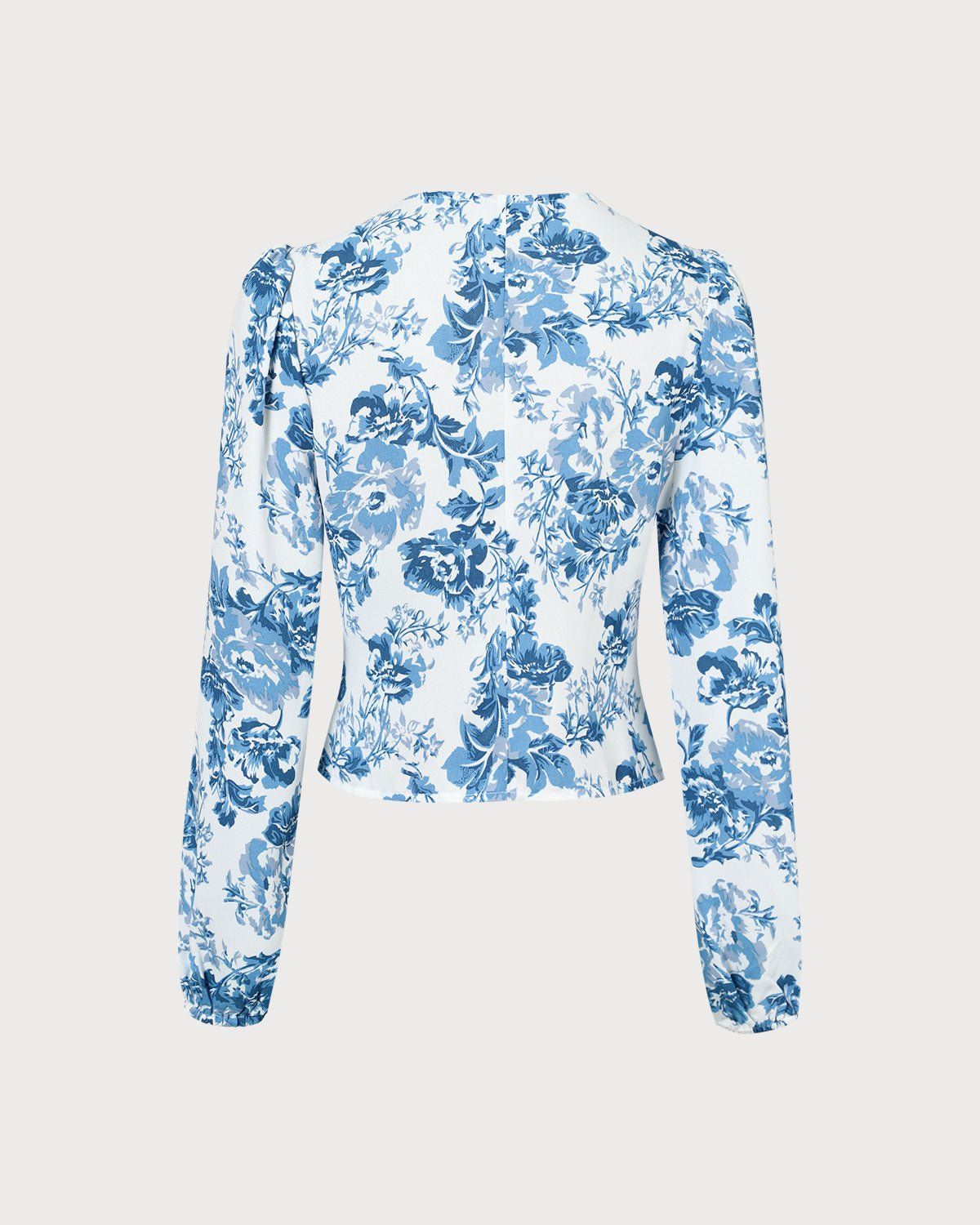 The Blue V Neck Floral Lantern Sleeve Blouse sold by rihoas product image thumbnail 4
