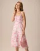 The Pink Square Neck Floral Ruched Midi Dress sold by rihoas