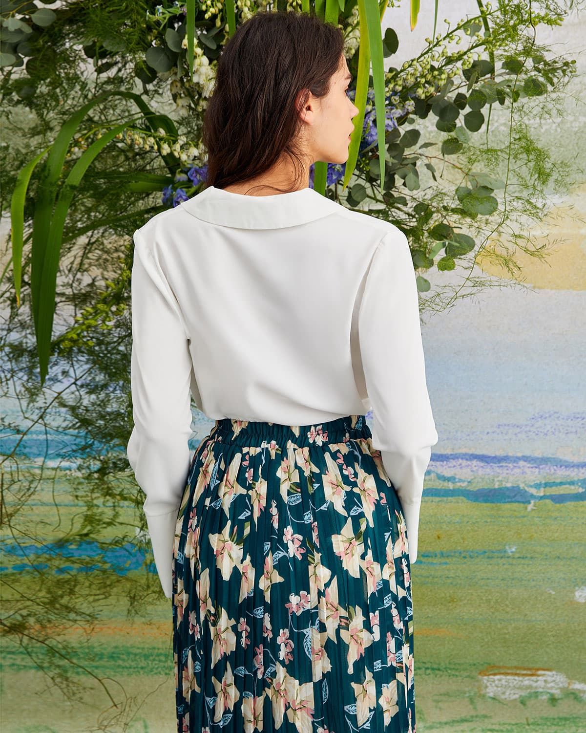 The White Lapel Button Flare Sleeve Shirt sold by rihoas product image thumbnail 5