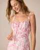 The Pink Square Neck Floral Ruched Midi Dress sold by rihoas