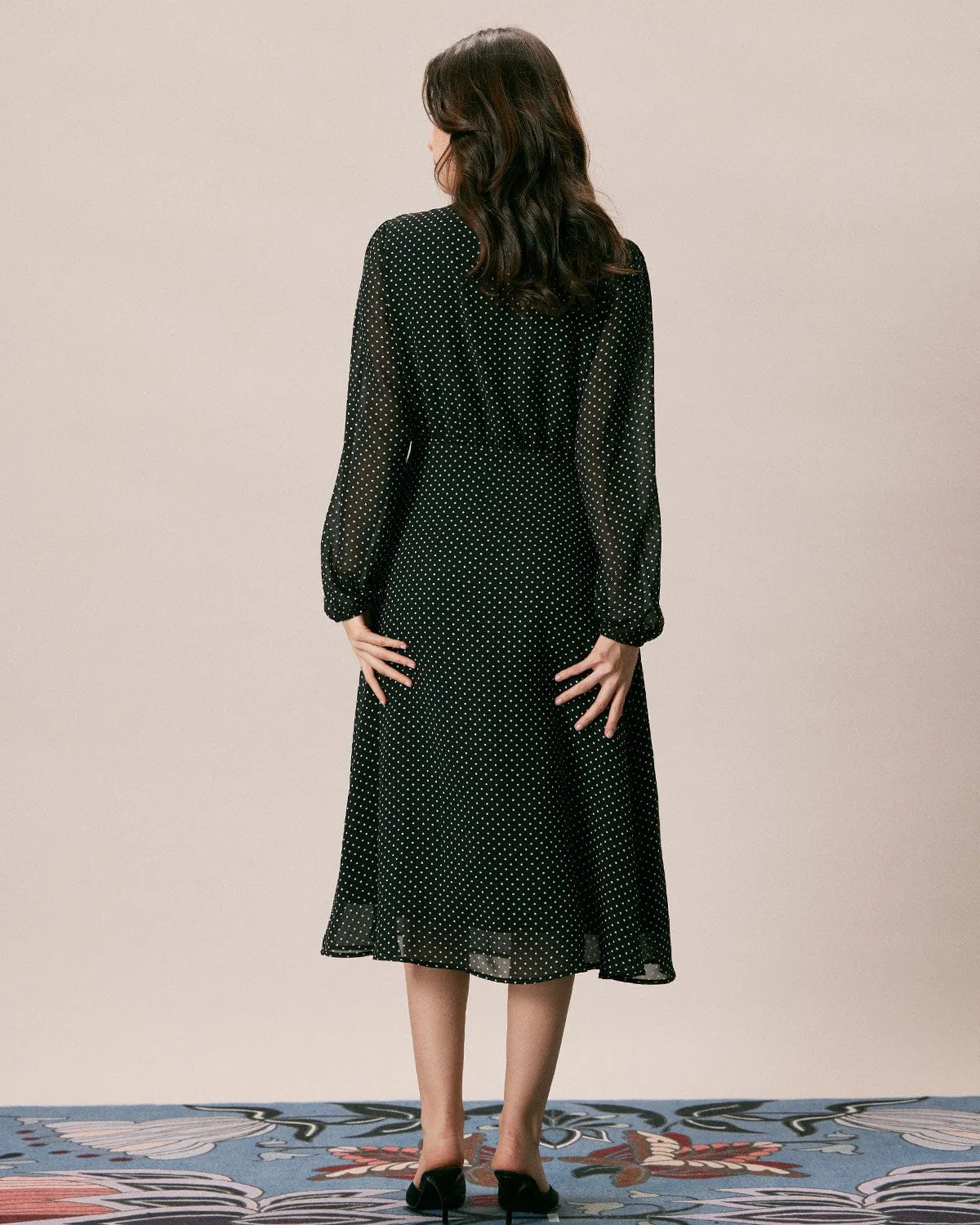 The Black Mock Neck Polka Dot Midi Dress sold by rihoas product image thumbnail 5