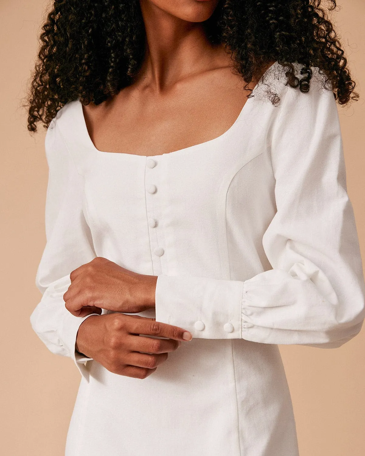 The White Solid Slit Long Sleeve Midi Dress sold by rihoas product image thumbnail 2