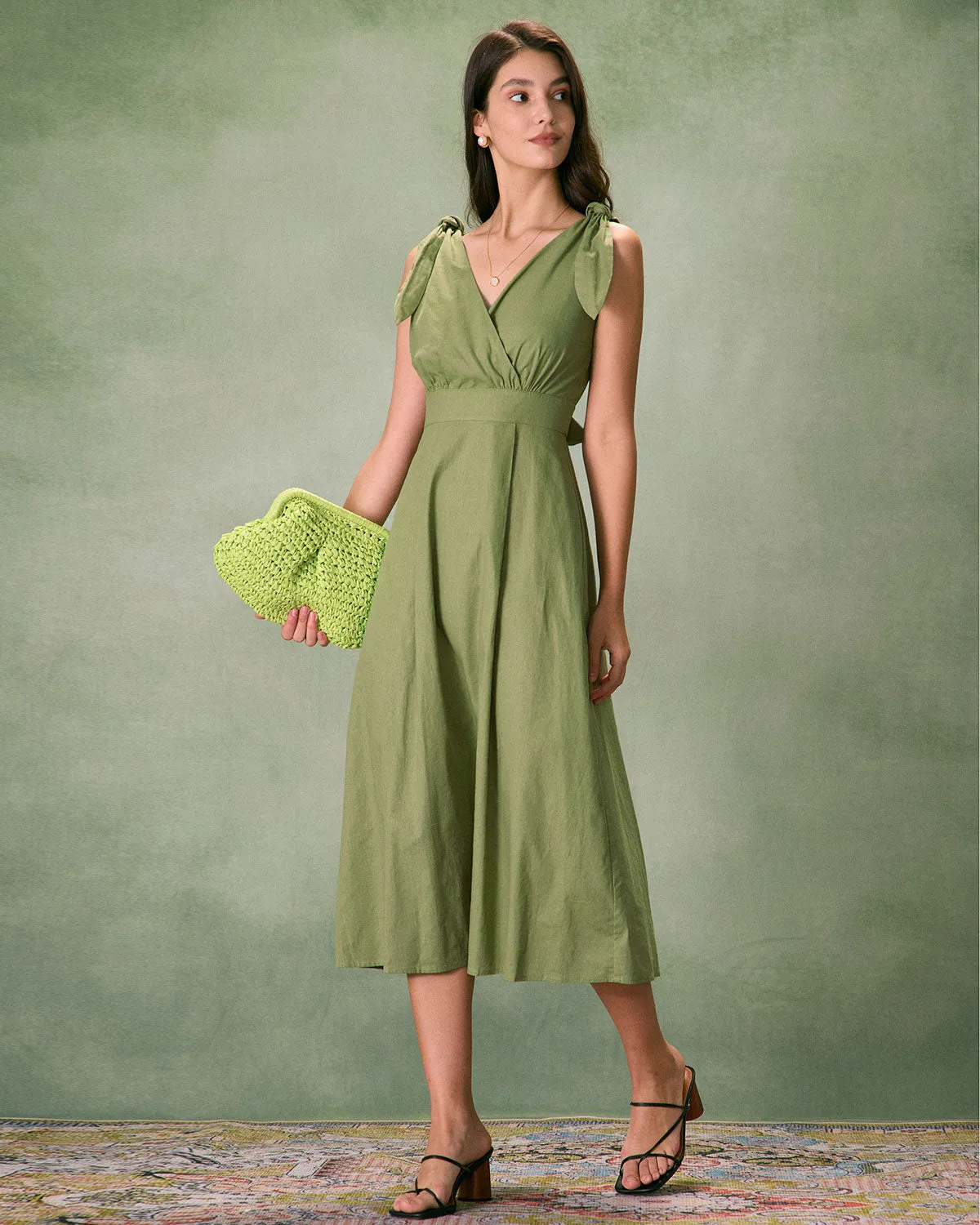The Green Tie Strap Backless Midi Dress sold by rihoas product image thumbnail 4