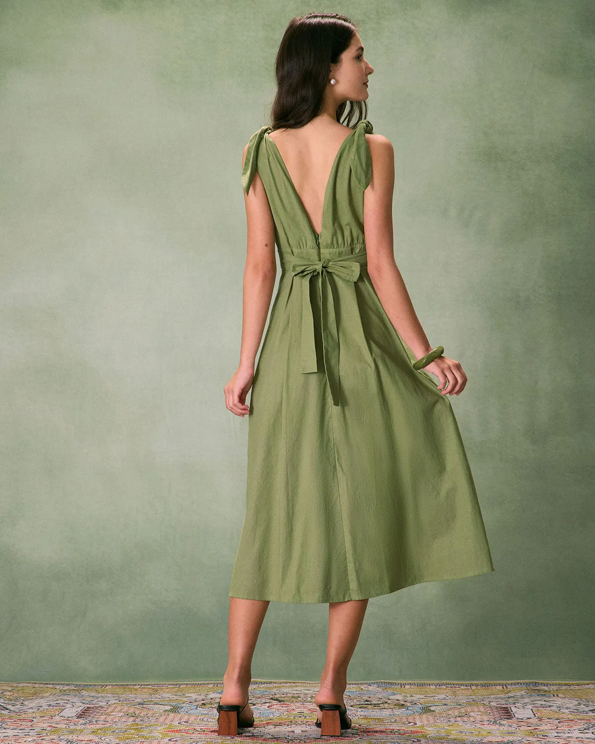 The Green Tie Strap Backless Midi Dress sold by rihoas product image thumbnail 5